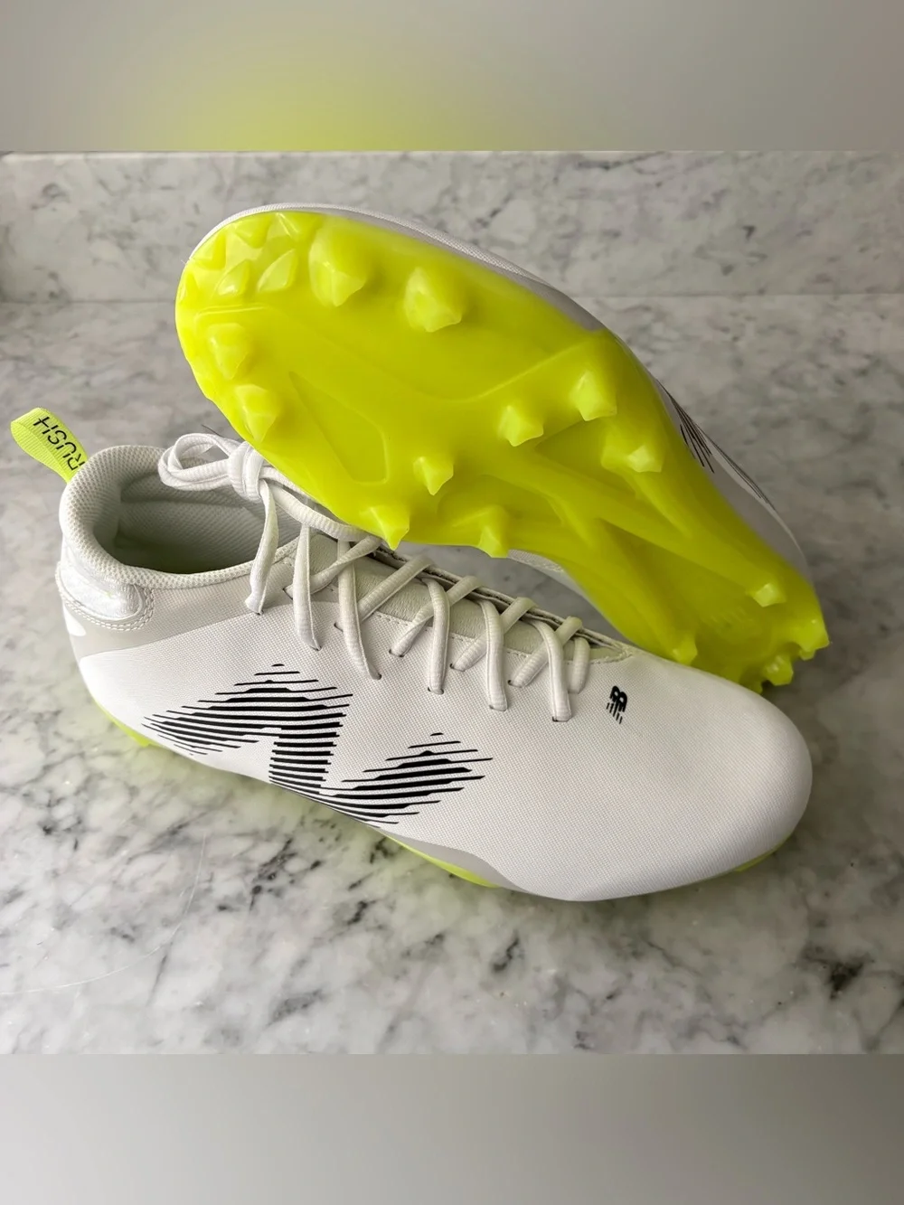 New Balance Rush v4 MID Lacrosse Cleats  White/Hi-Lite Men Size 12 D NWOB
